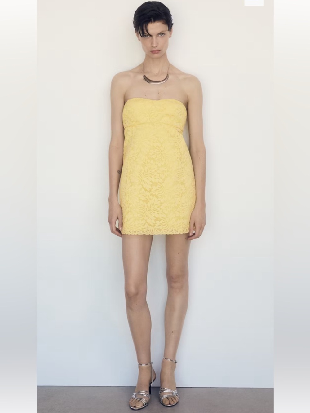 MANGO STRAPLESS LACE DRESS